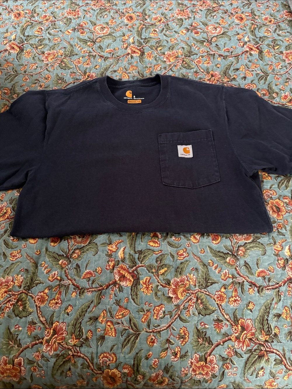 Carhartt Navy Short Sleeve Pocket Tee with Logo Patch
